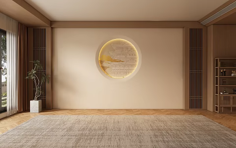 New Chinese Song Style Living Room Background Wall 3d model