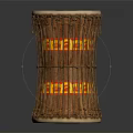 Decorative Traditional Wooden Drum as Musical Instrument with Red Yellow Patterns and Black Center Hole