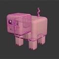 Pink Block Shaped Pig Stuffed Toy with Black Eyes Pink Nose Blush and Curly Tail