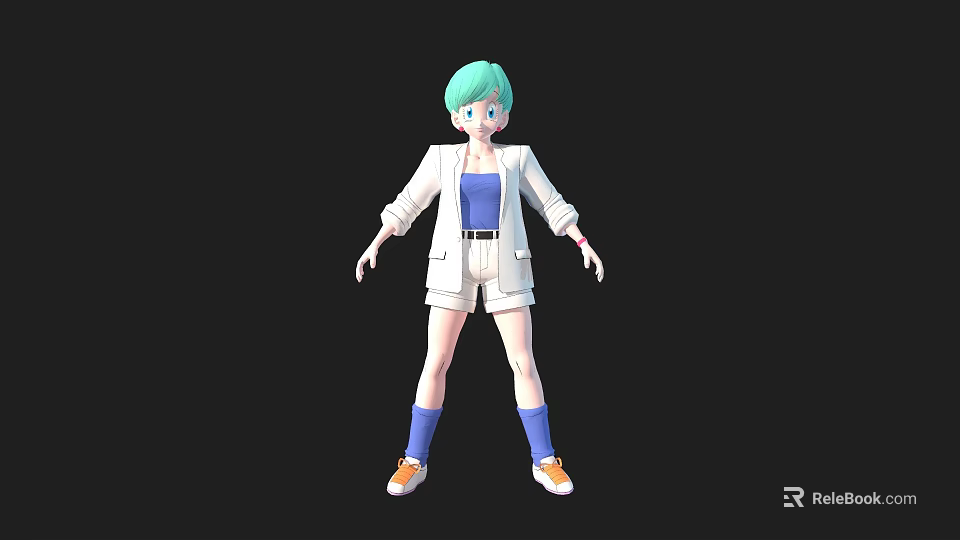 Game and Movie Character With Turquoise Hair White Blazer Blue Top And Orange Shoes 3d model 