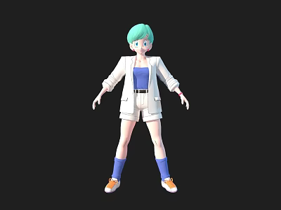 Game and Movie Character With Turquoise Hair White Blazer Blue Top And Orange Shoes 3d model