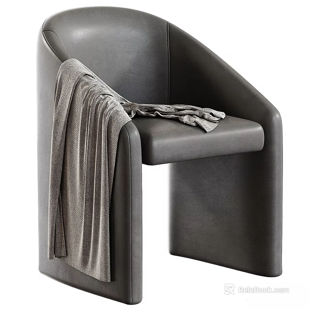 Modern Gray Accent Chair With Armrest And Soft Throw Blanket On Seat Surface 3d model 