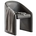 Modern Gray Accent Chair With Armrest And Soft Throw Blanket On Seat Surface