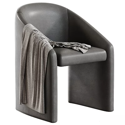 Modern Gray Accent Chair With Armrest And Soft Throw Blanket On Seat Surface 3d model