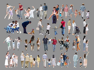 Group Of Diverse People With Children And Adults In Various Poses And Activities 3d model