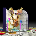 Vibrant Music Themed Art Installation With Guitar Notes And Colorful Decor