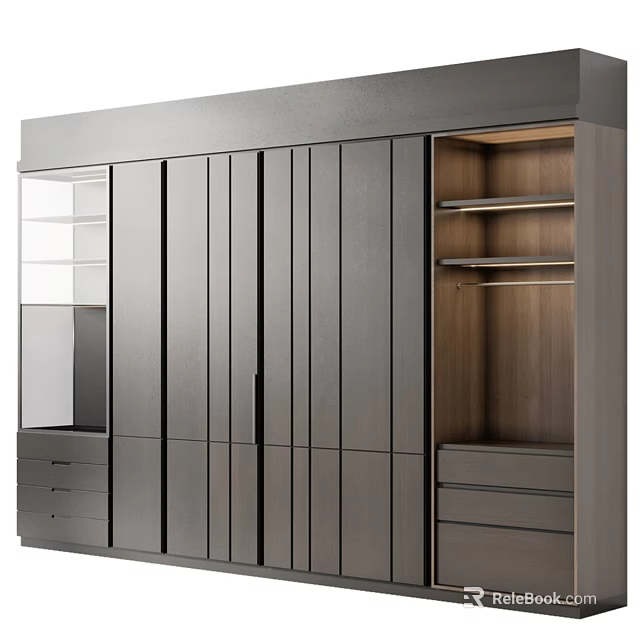 Modern Wardrobe With Sliding Doors Interior Shelves And Drawers Design 3d model 