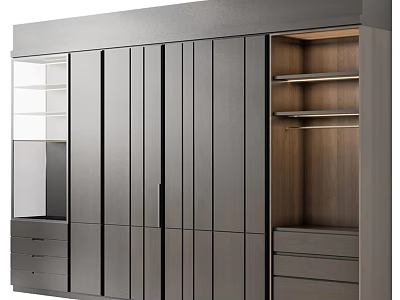 Modern Wardrobe With Sliding Doors Interior Shelves And Drawers Design 3d model