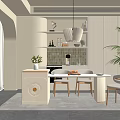Elegant Light Colored Dining Room Interior With Chandelier Dining Table Chairs And Potted Plant
