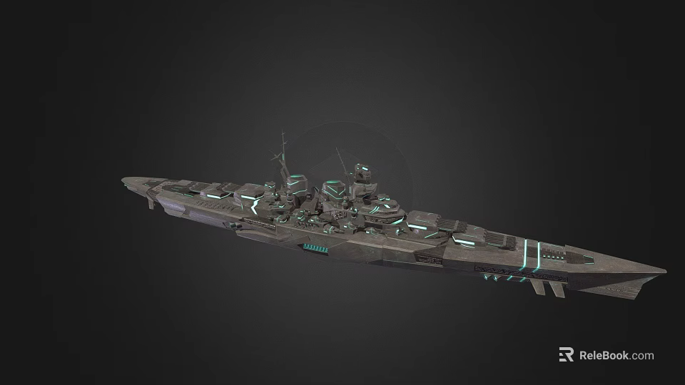 Futuristic Sci Fi Battleship 3D Model With Glowing Lines And Detailed Structure 3d model 