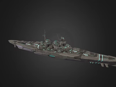 Futuristic Sci Fi Battleship 3D Model With Glowing Lines And Detailed Structure 3d model