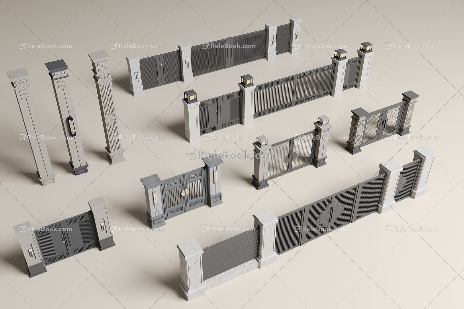 New Chinese style fence entrance gate residential fence entrance 3d model