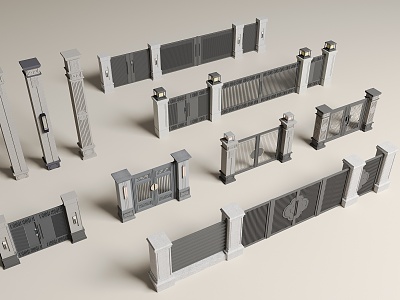 New Chinese style fence entrance gate residential fence entrance 3d model