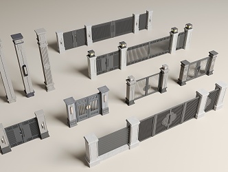 New Chinese style fence entrance gate residential fence entrance 3d model