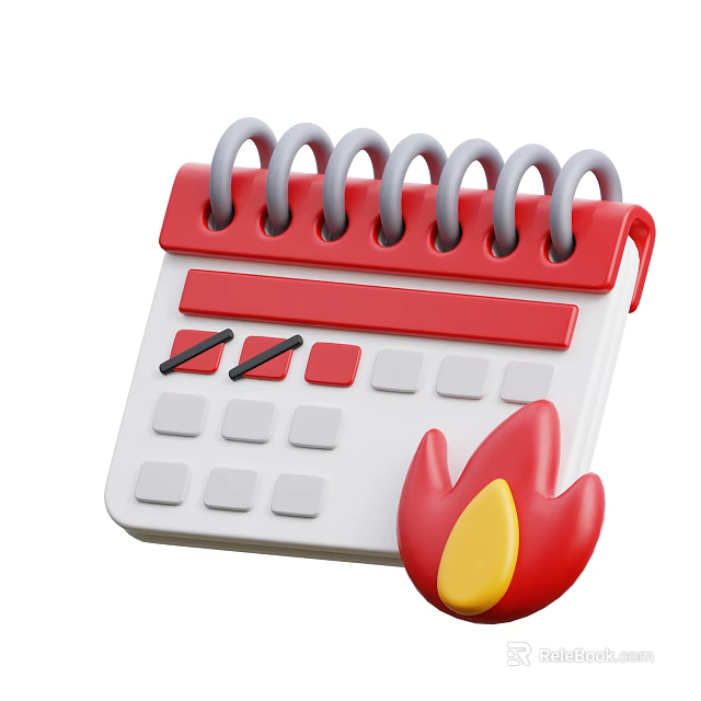 Decorative Ornament Set With Red Spiral Bound Calendar And Flame Decoration 3d model 