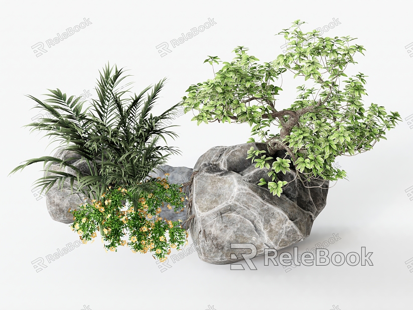 Plant Combination Grass Grass Stone Landscape Stone model