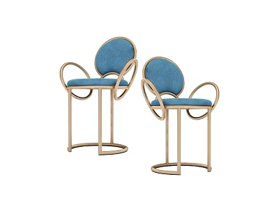 Two Modern Blue Bar Stools With Metal Frame And Comfortable Armrests 3d model