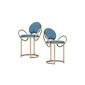 Two Modern Blue Bar Stools With Metal Frame And Comfortable Armrests