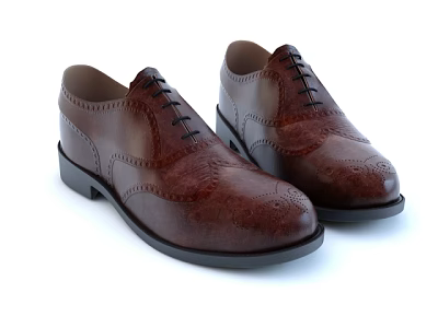 Brown Leather Brogue Shoes with Black Laces and Perforated Design on Black Sole 3d model