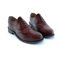 Brown Leather Brogue Shoes with Black Laces and Perforated Design on Black Sole