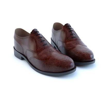Brown Leather Brogue Shoes with Black Laces and Perforated Design on Black Sole 3d model