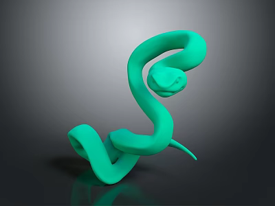 3D Rendered Green Snake Reptile With Curved Body On Smooth Gray Background And Reflection 3d model
