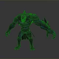 Muscular Monster Character With Blue Glowing Veins Spiked Back Red Loincloth And Ferocious Stance