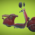 Red Vintage Scooter With Rearview Mirrors Headlight And Seat On Green Background