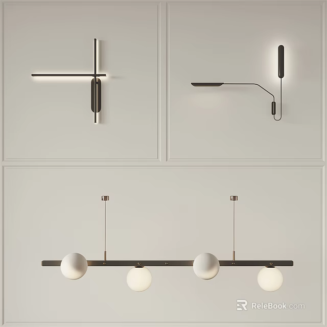 Modern Linear Chandelier With Metal Structure And Glass Balls For Contemporary Interior Design 3d model 