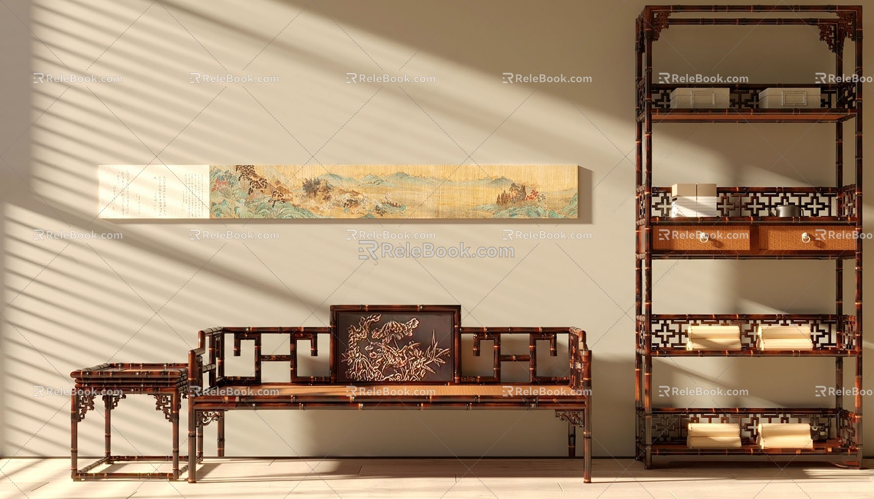 New Chinese-style Luohan Bed Antique Rack 3d model