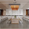 Modern School Conference Room With Long Table And Green Plants