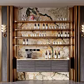 Luxury Wine Cabinet With Marble Backdrop And Multi Tiered Shelves For Bottles