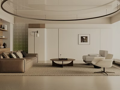 Modern Living Room Interior Design With Beige Sofa Coffee Table Armchair And Decorative Painting 3d model