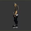 Stylized Game Movie Character With Yellow Black Hooded Outfit White Belt And Thick Soled Shoes