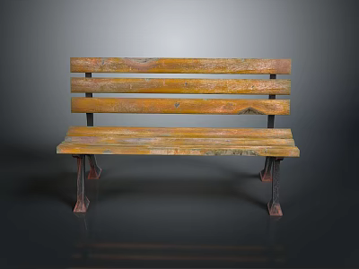 Rustic Wooden Bench Furniture With Natural Wood Slats And Metal Legs Design 3d model