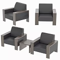 Gray Single Sofa With Wooden Armrests And Legs Including Side Table 3d model