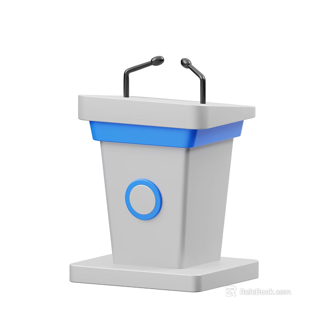 Modern Decorative Ornament Set with Gray Podium Dual Microphones and Blue Accent Details 3d model 