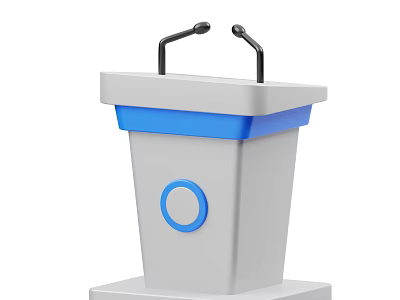 Modern Decorative Ornament Set with Gray Podium Dual Microphones and Blue Accent Details 3d model
