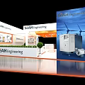 SeAH Engineering Exhibition Booth Modern White Orange Structure With Glass Walls Reception Desk