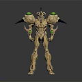 Sci Fi Humanoid Character With Tan Body Green Circular Nodes And Armored Shoulder Structures 3d model