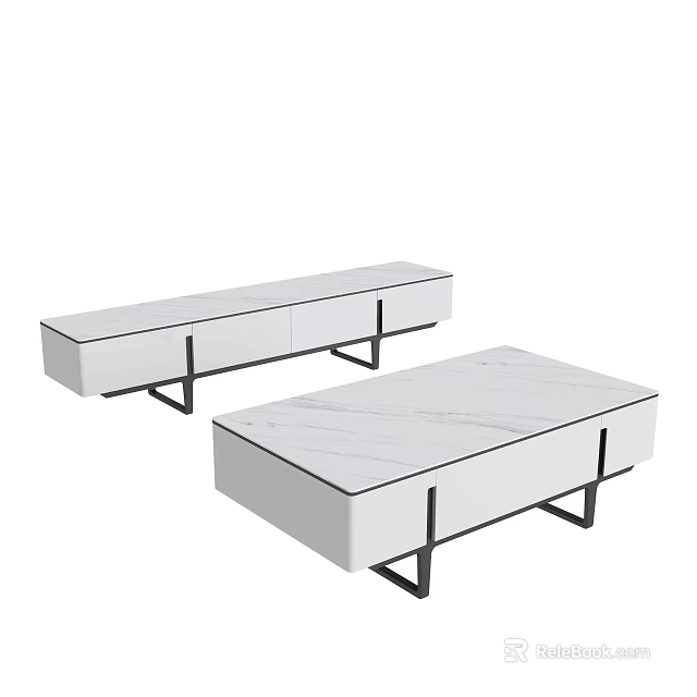 Sleek Modern Coffee Table With White Tabletop Black Legs And Drawers 3d model