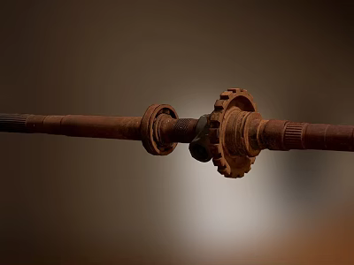 Old Rusted Mechanical Gear Shaft With Metal Components And Texture 3d model