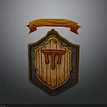 Decorative Wooden Shield Featuring Orange Ribbon And Central Tool Motif