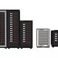 Modern Household Wine Coolers In Various Sizes With Black Silver Glass Doors And Red Interior