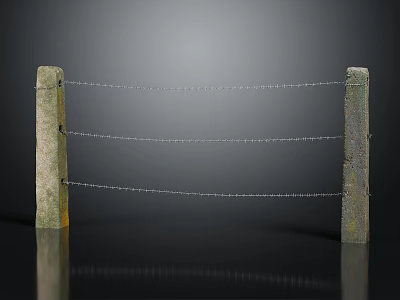 Rustic Stone Pillars With Taut Barbed Wire Fencing Structure Design Elements 3d model