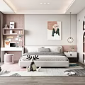Kids' Room Interior Design With Bed Bookshelf Wall Art Rug And Storage Cabinets