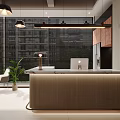 Modern Elegant Office Interior With Reception Counter Pendant Lights And Potted Plant 3d model