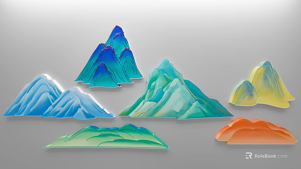 Colorful Artificial Rock Mountains in Various Shapes and Vibrant Hues for Decorative Garden Landscaping 3d model 
