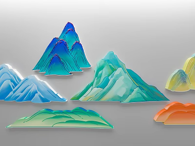 Colorful Artificial Rock Mountains in Various Shapes and Vibrant Hues for Decorative Garden Landscaping 3d model