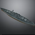 Detailed Military Warship Model With Deck Turrets And Gray Hull Design